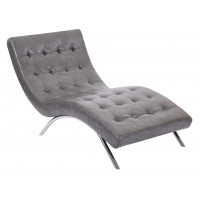 OSP Home Furnishings BAK72-PD26 Blake Tufted Chaise in Pewter Faux Leather with Chrome Base
